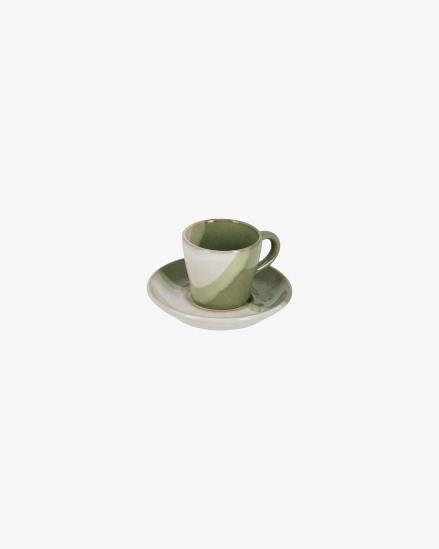 White and green Naara coffee cup with plate
