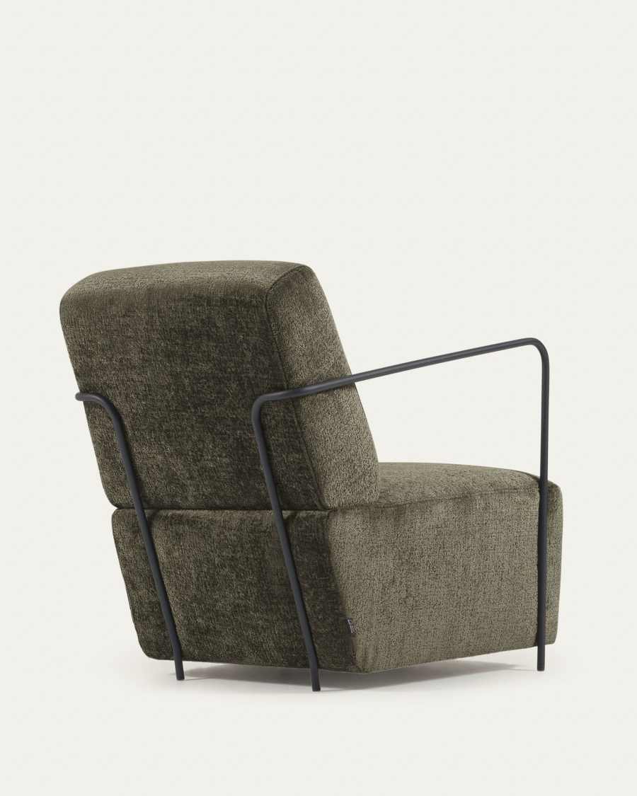 Gamer armchair in green chenille and metal with black finish