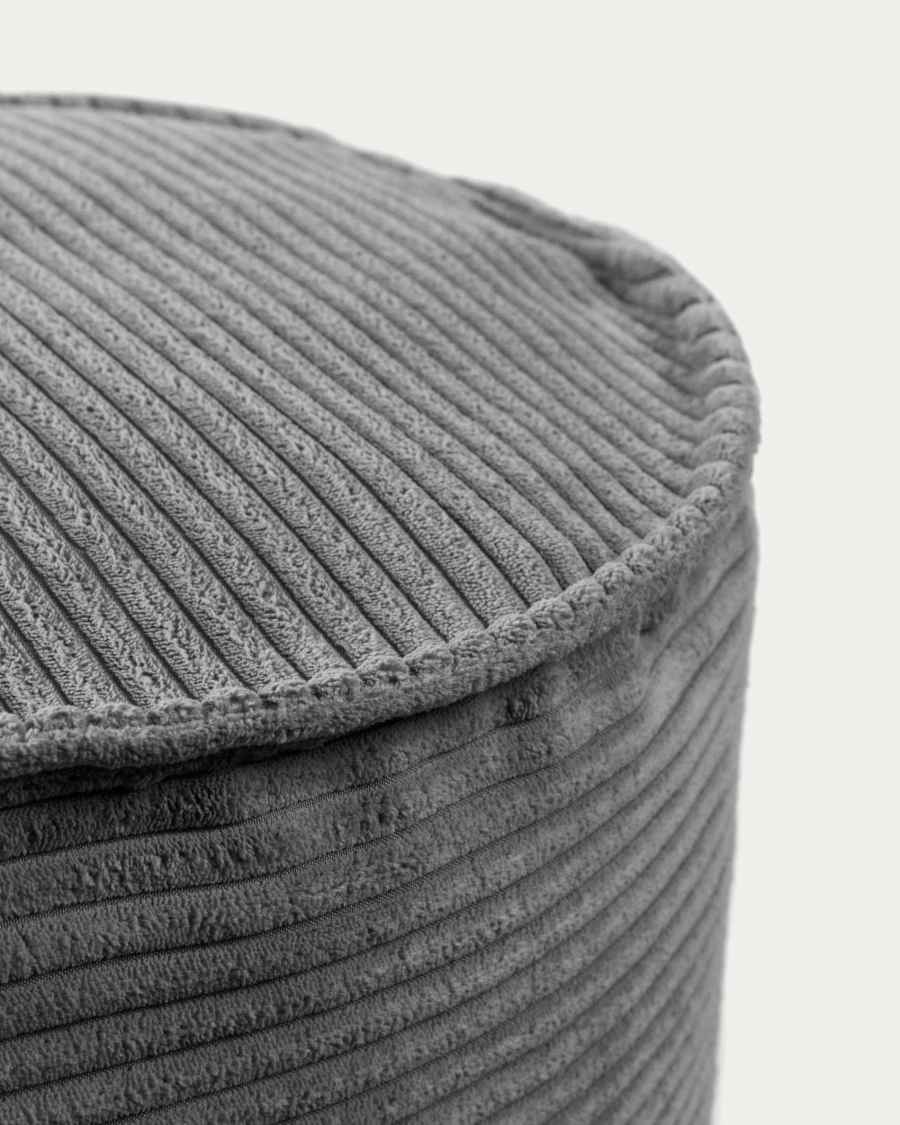 Wilma large pouffe in grey wide seam corduroy, Ø 40 cm