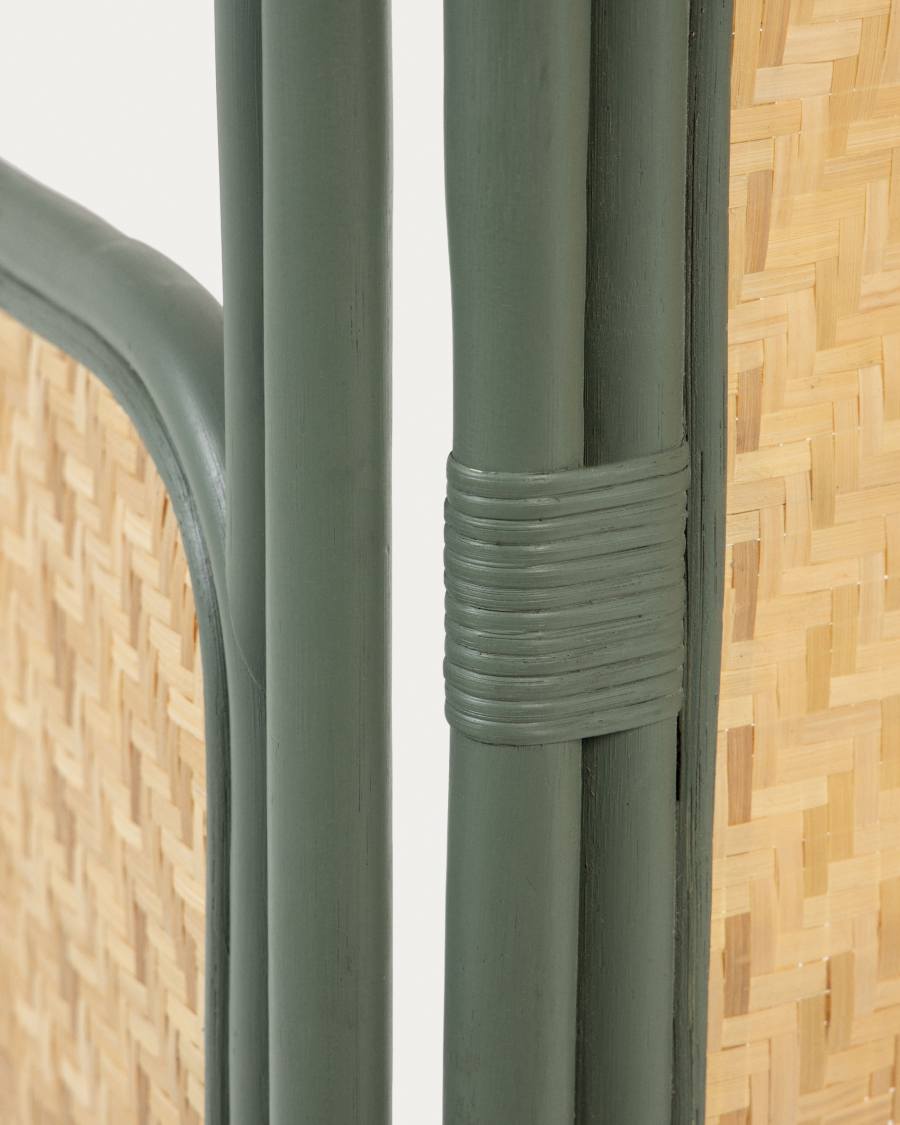 Paravento Margaret in rattan naturale e color verde 165 x 180 cm