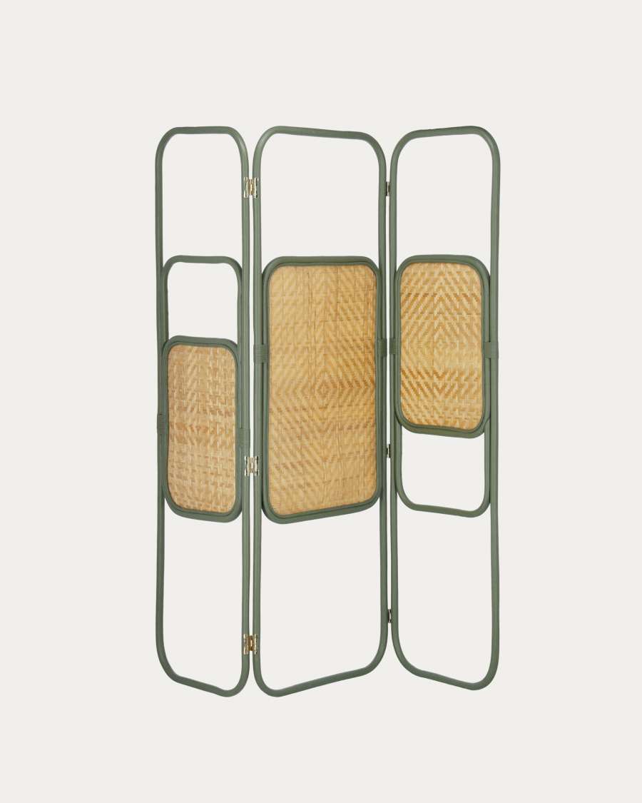 Paravento Margaret in rattan naturale e color verde 165 x 180 cm