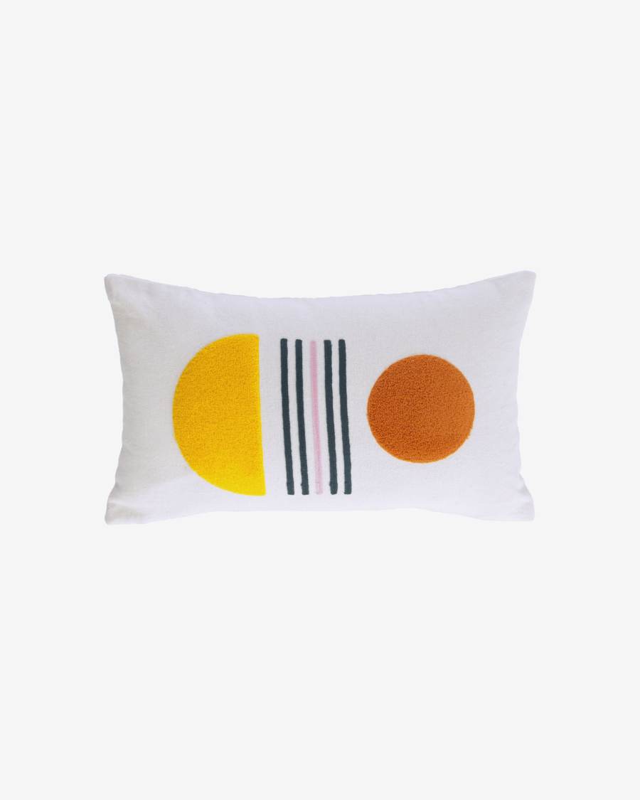 Housse de coussin Natala 100 % coton blanc et demi-cercle jaune 30 x 50 cm