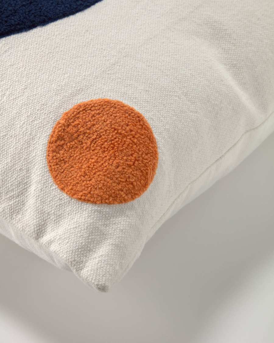 Capa almofada Natala 100% algodão branco e semi-círculo azul 45 x 45 cm