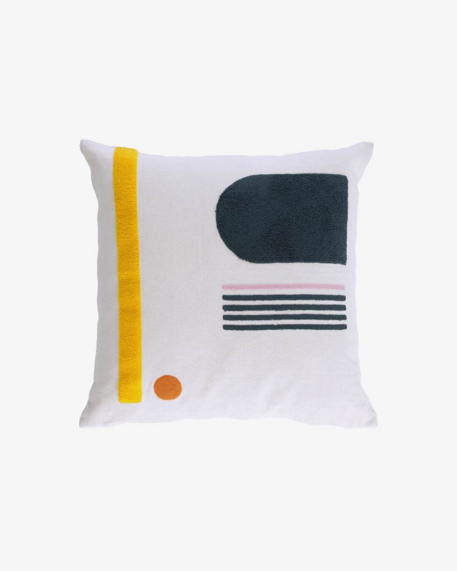 Housse de coussin Natala 100 % coton demi-cercle et rectangle bleu 45 x 45 cm