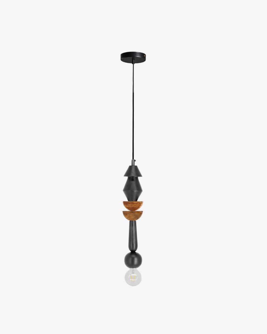 Suspension Jellis avec demi-cercles en bois de manguier finition noire et naturelle