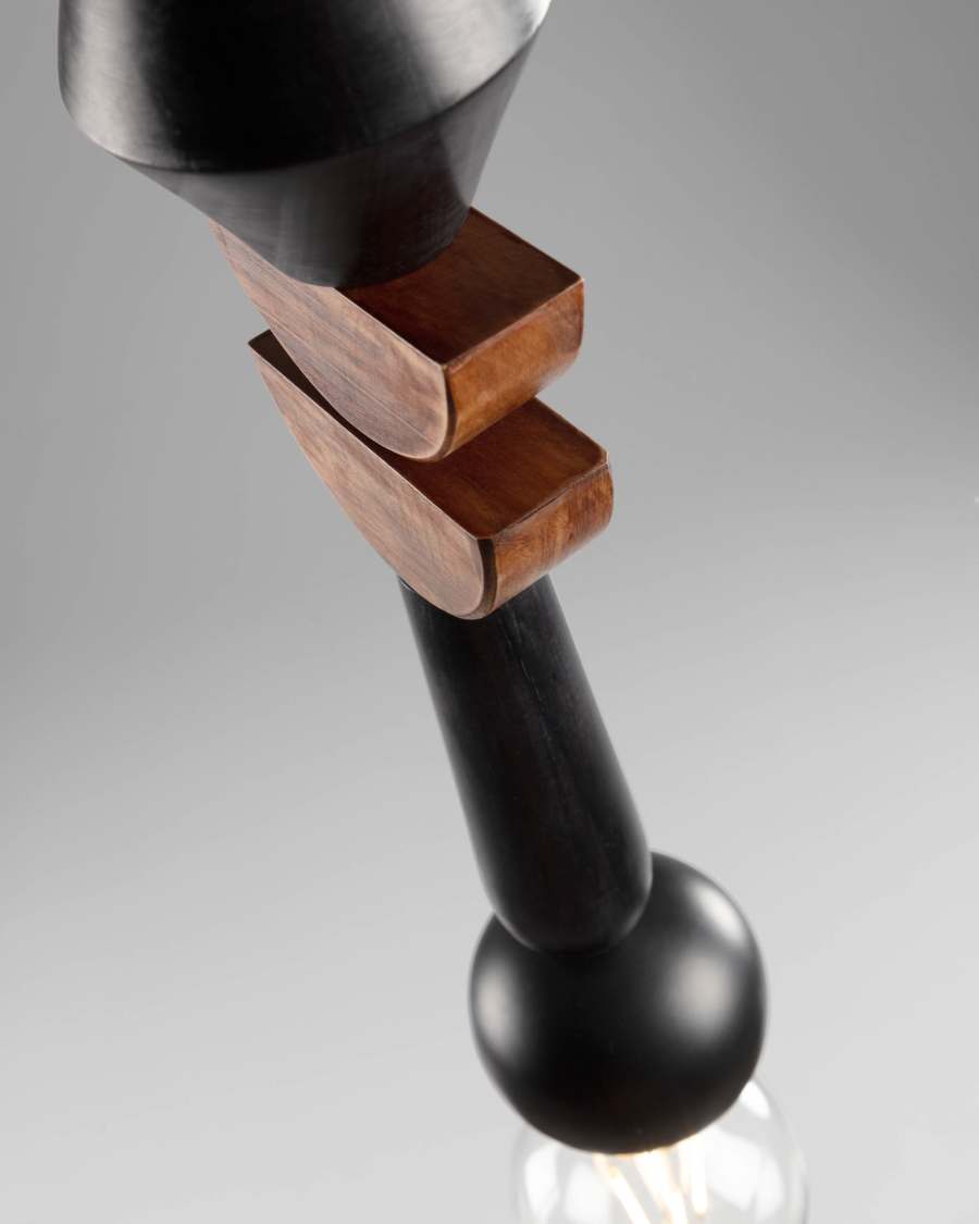 Suspension Jellis avec demi-cercles en bois de manguier finition noire et naturelle