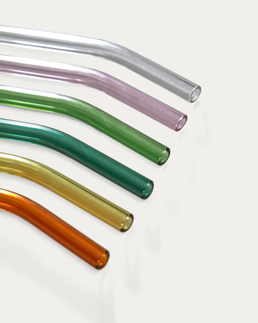 Gillia Set mit 6 wiederverwendbaren Strohhalmen aus mehrfarbigem Glas