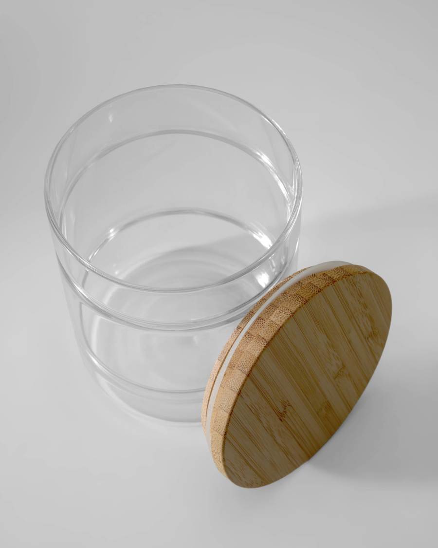 Słoik Catia średni wykoy z przezroczystego szkła i drewna bambusowego