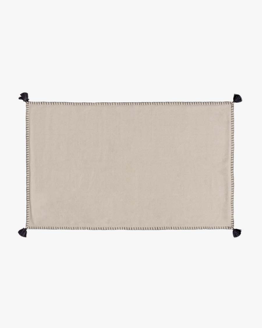 Anahi Teppich 100% Baumwolle beige mit Quasten schwarz 90 x 150 cm