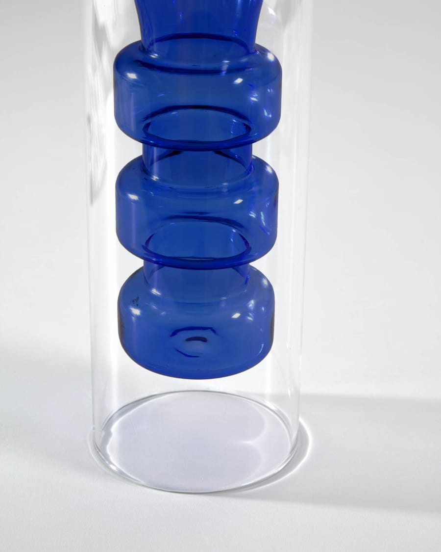 Charlize blue and clear glass vase