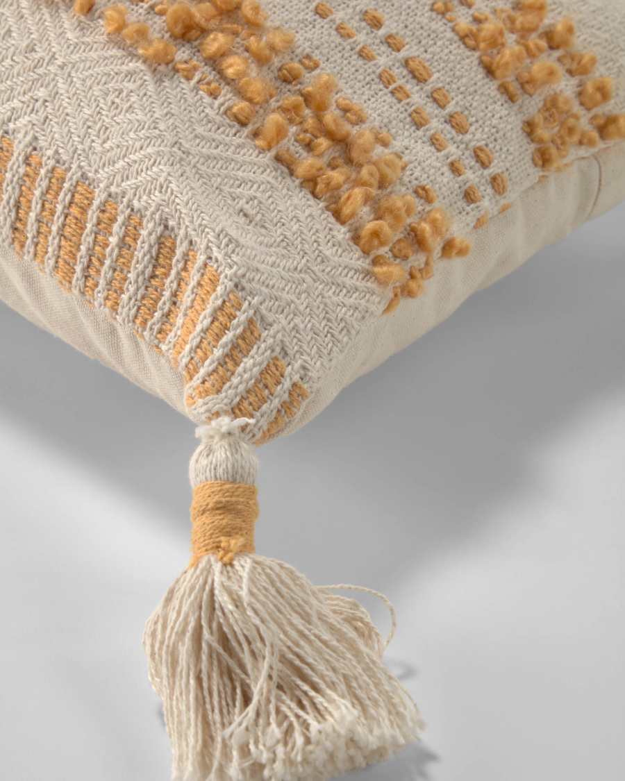 Fodera cuscino Mileia in cotone senape e bianco 30 x 50 cm