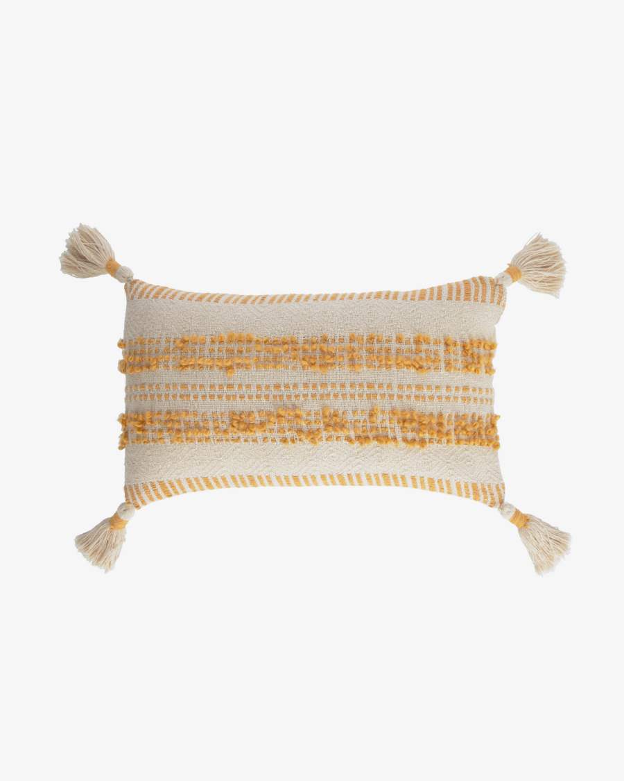 Fodera cuscino Mileia in cotone senape e bianco 30 x 50 cm