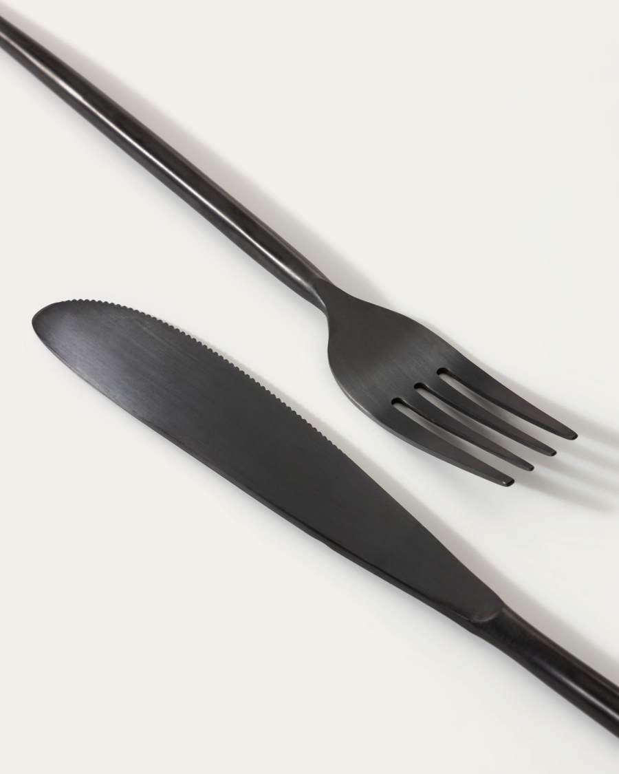 Fer rounded handle 16-piece black cutlery set