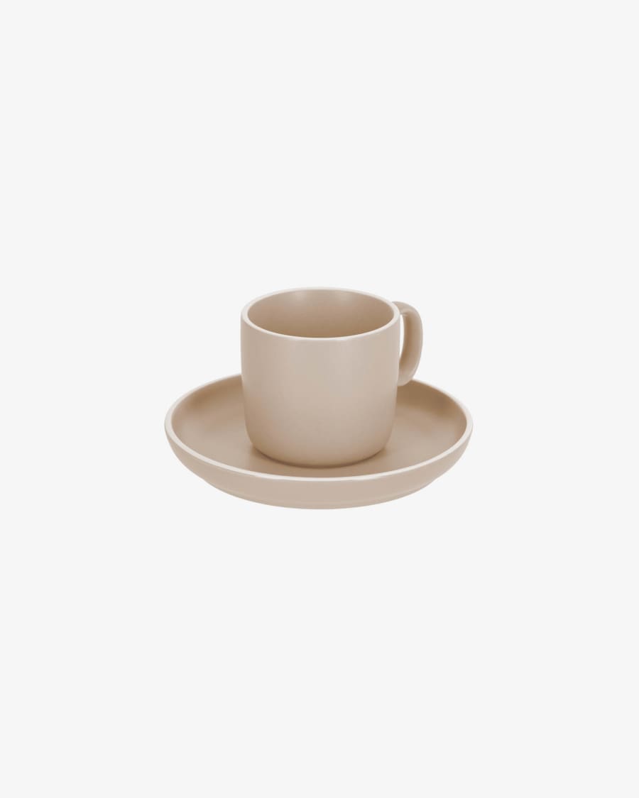 Shun Tasse mit Untertasse aus Porzellan in Beige