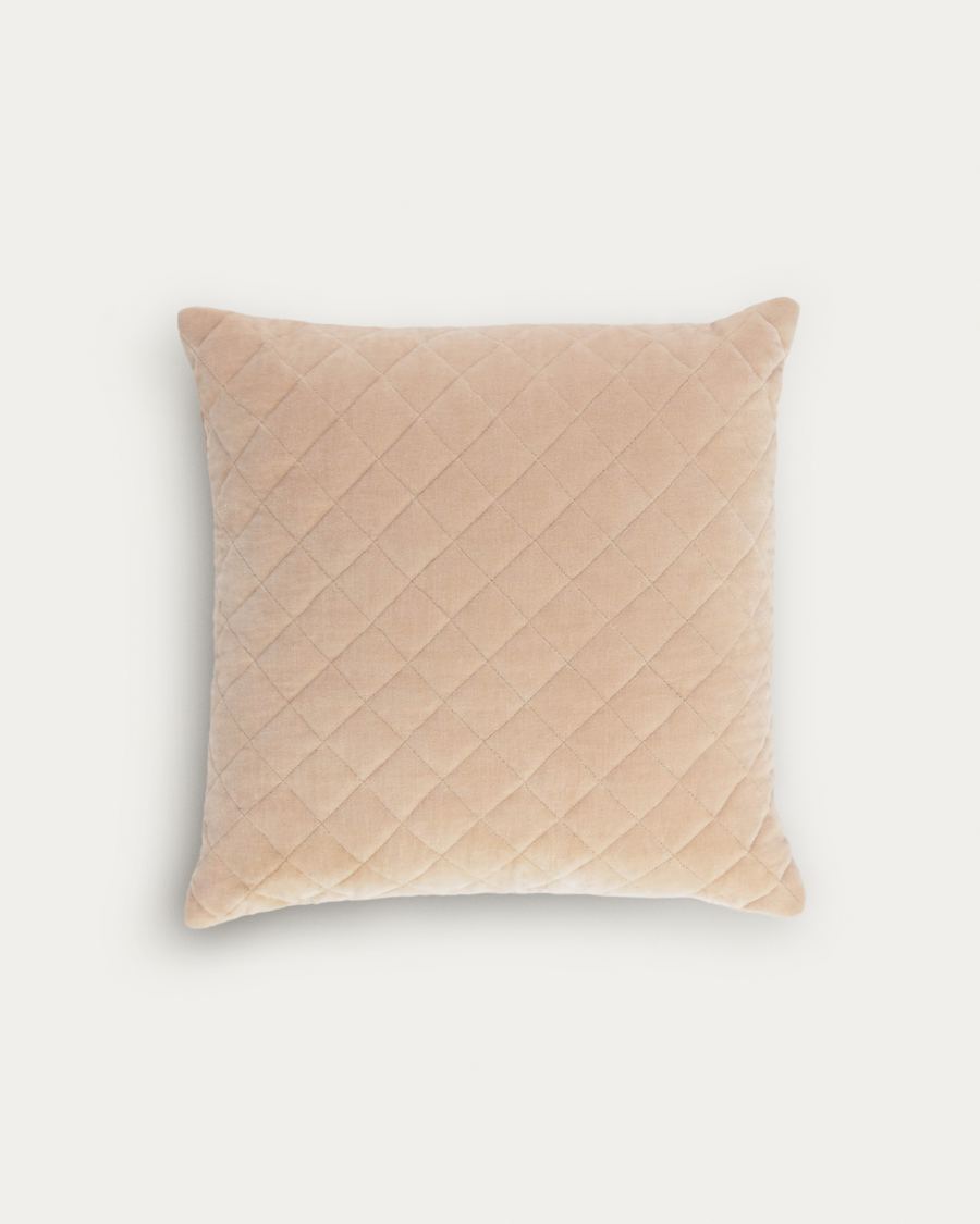 Carmin 100% cotton cushion cover in pink velvet with diamond pattern stitching, 45 x 45 cm