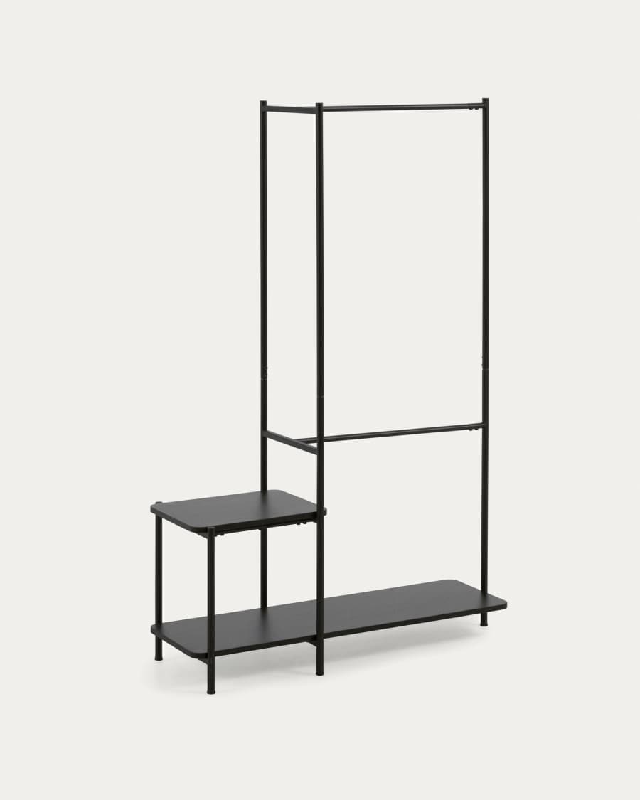 Galatia melamine and metal clothes rail with bench in black finish 100 x 150 cm