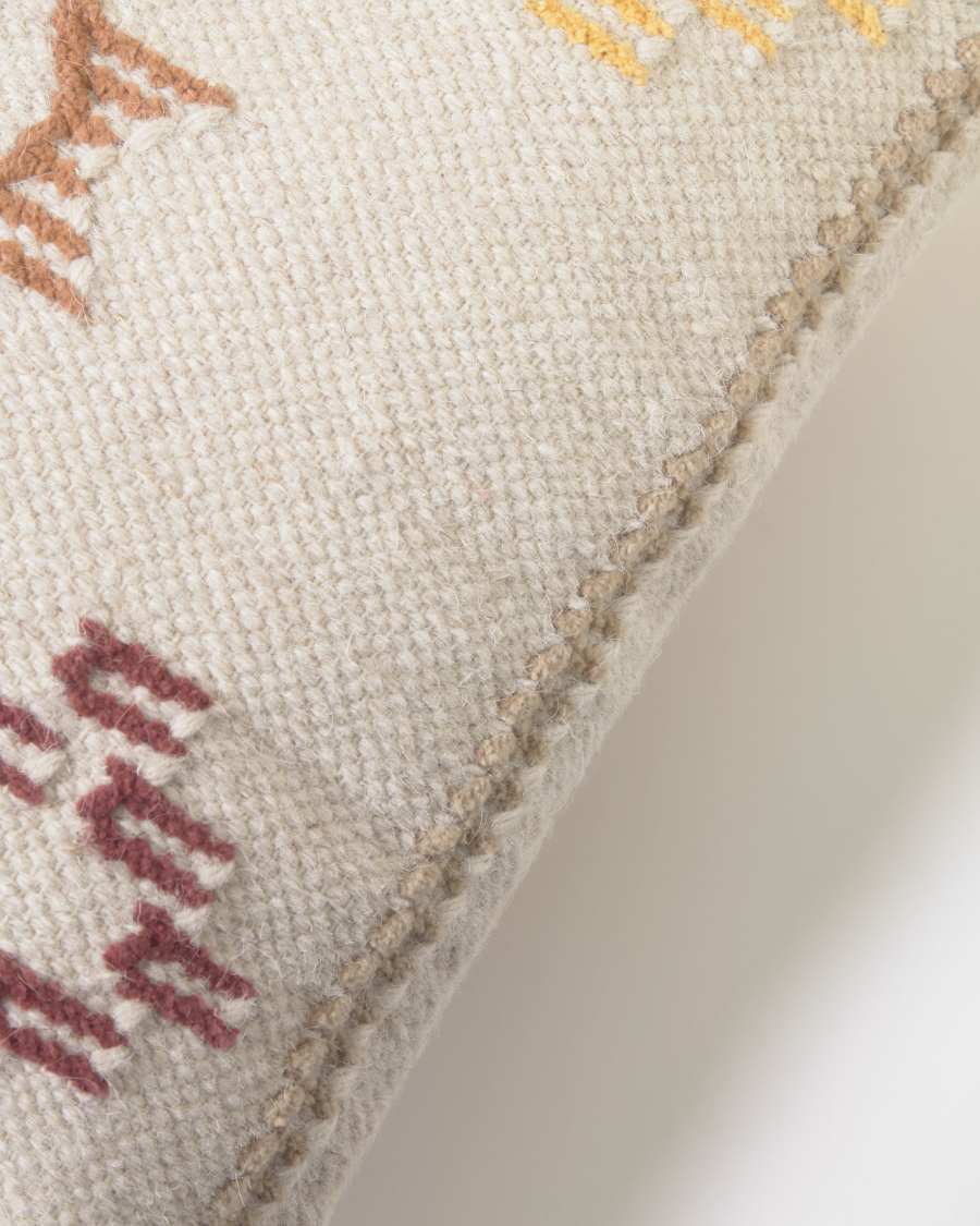 Funda cojín Bibiana de lana y algodón beige con estampado terracota y amarillo 45 x 45 cm