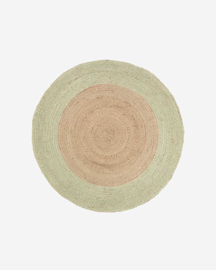 Adabel round natural jute rug in green Ø 120 cm