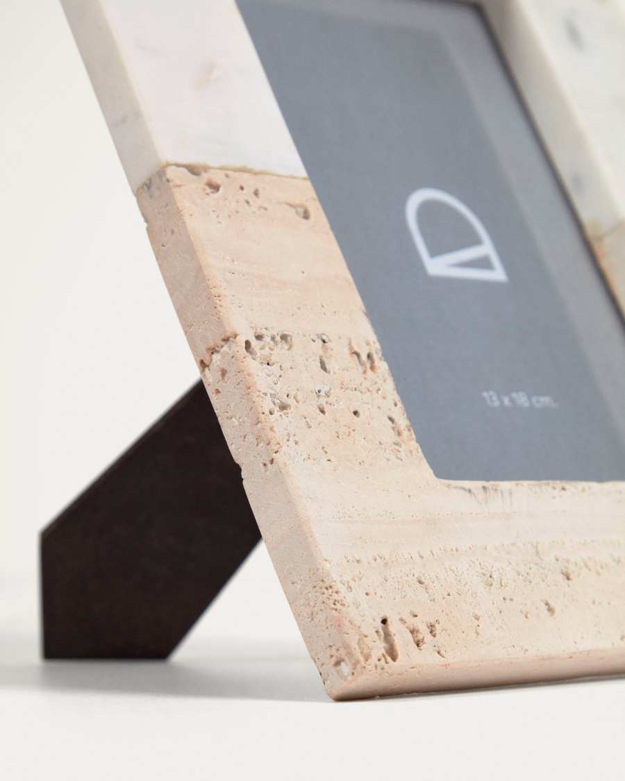 Uria photo frame in white marble and beige stone 25 x 20 cm