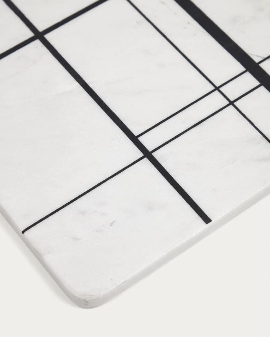 Tahina Serviertablett aus weißem Marmor mit schwarz Streifen