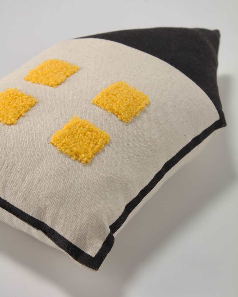 Almofada casa Nisi 100% algodão (GOTS) bege e preto 35 x 20 cm