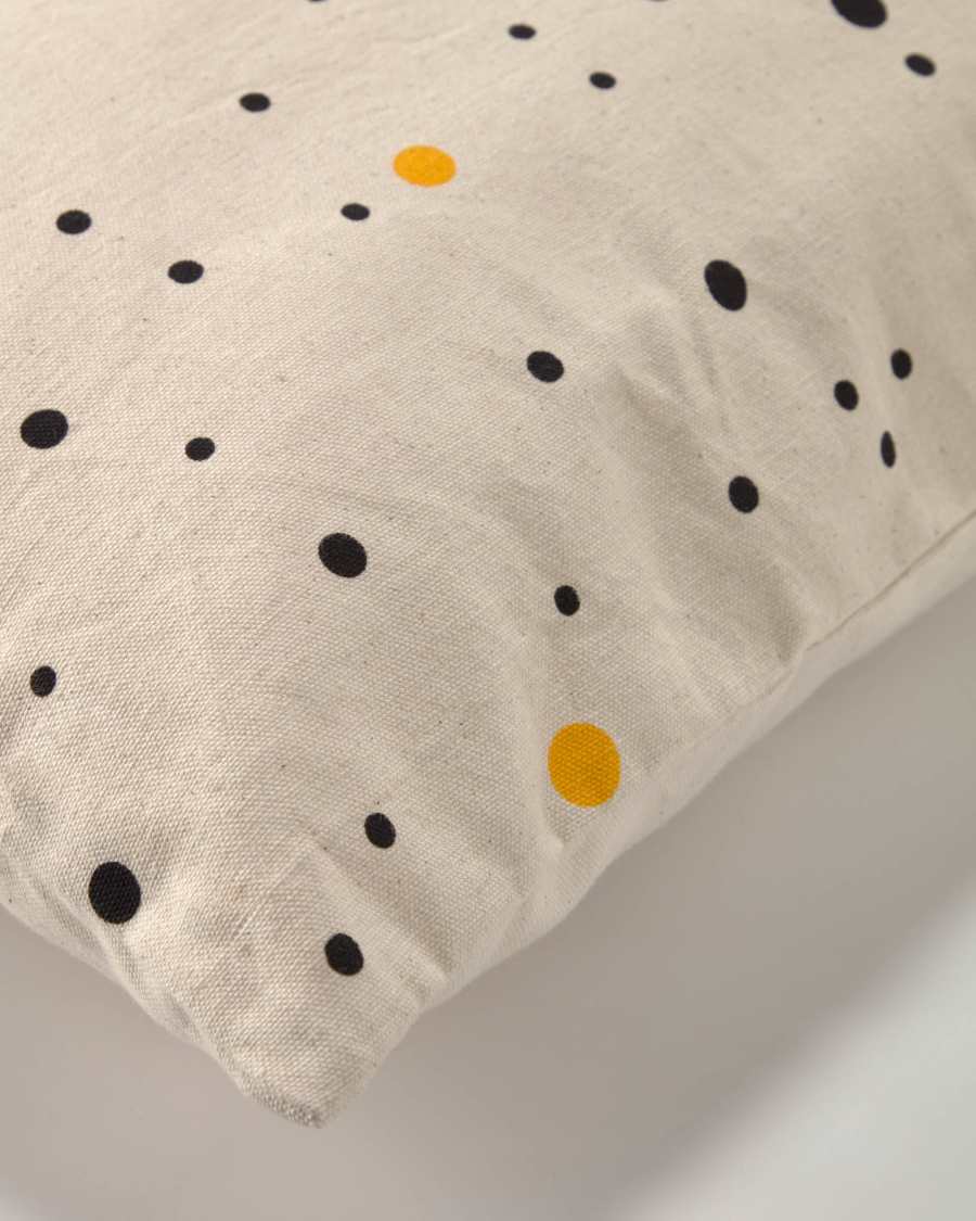 Xiel 100% organic cotton (GOTS) cushion cover with black and yellow polka dots 30 x 50 cm