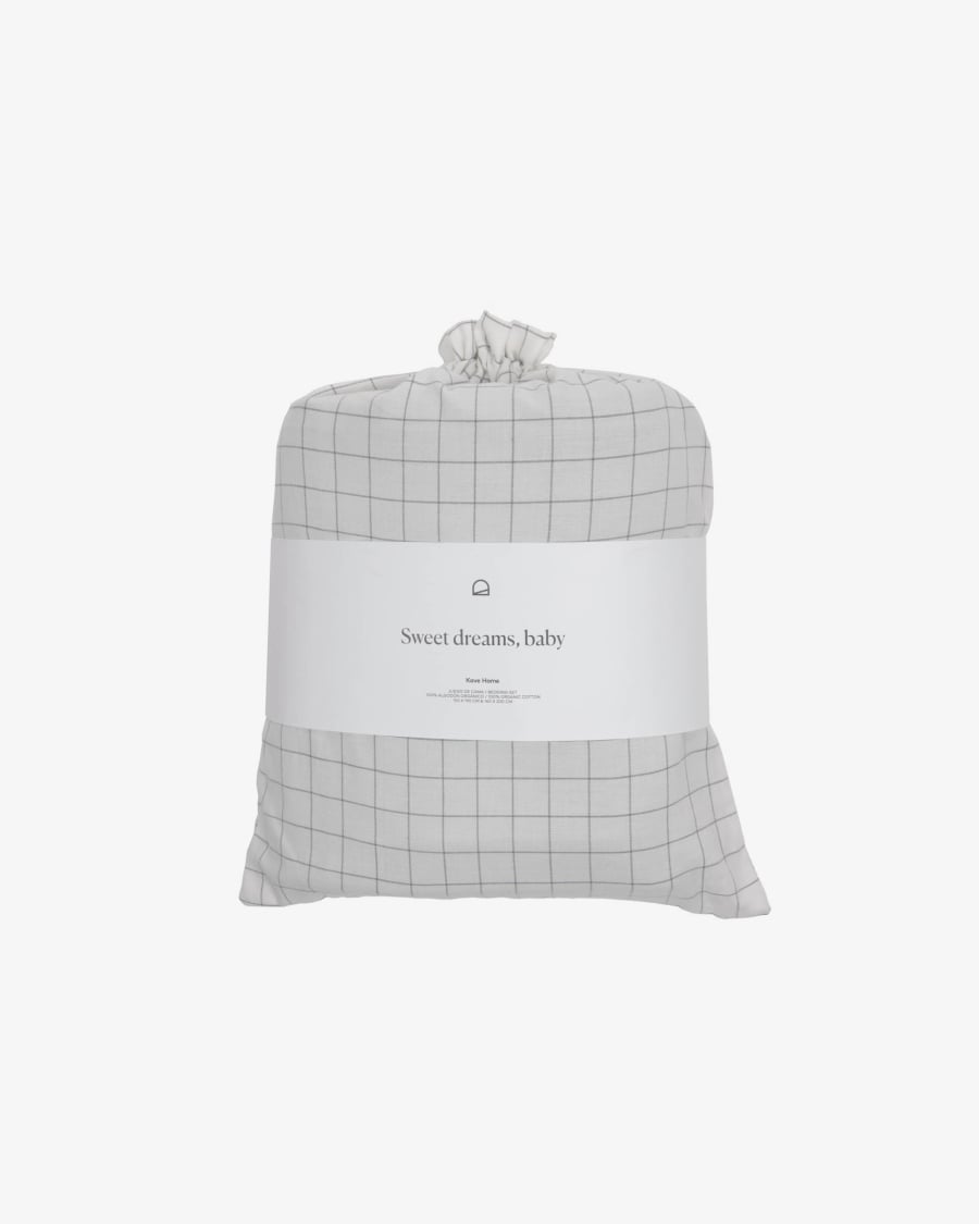 Set Alay drap-housse,housse couette,taies oreiller 100% coton bio (GOTS)carreaux 60x120 cm