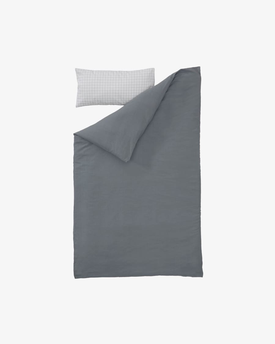 Set Alay drap-housse,housse couette,taie oreiller 100% coton bio (GOTS) carreaux 90x190cm