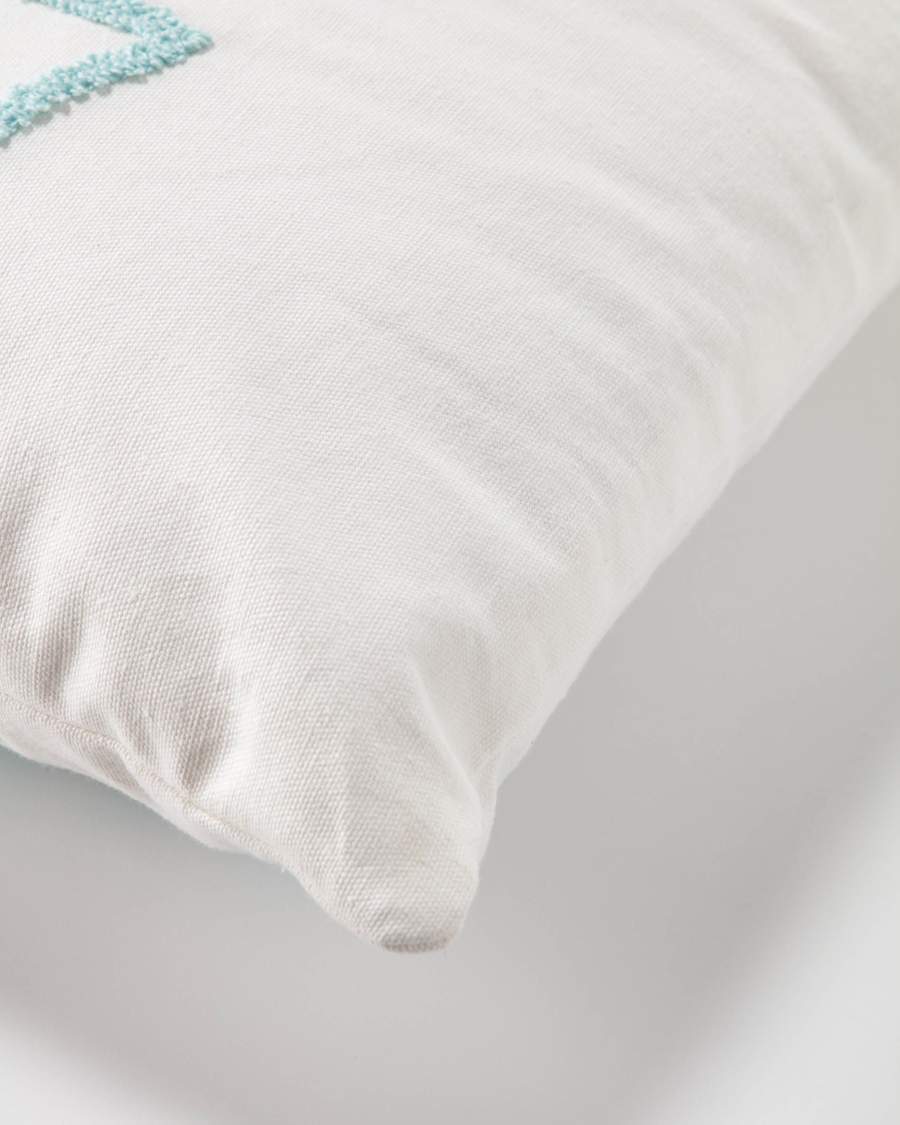 Funda coixí Keila 100% cotó blanc abecedari blau 45 x 45 cm