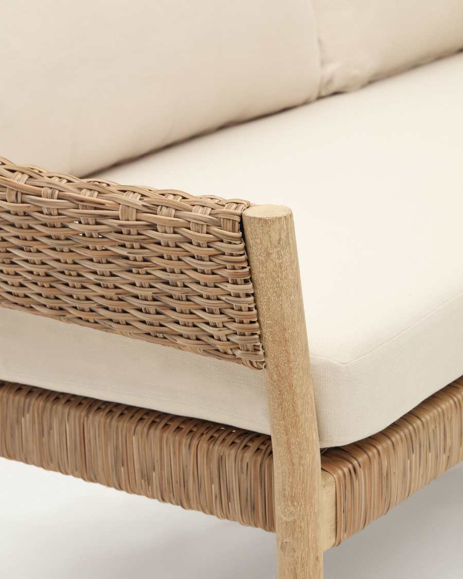 Ensemble Pola canapé 2 places 2 fauteuils bois eucalyptus et rotin synthétique FSC