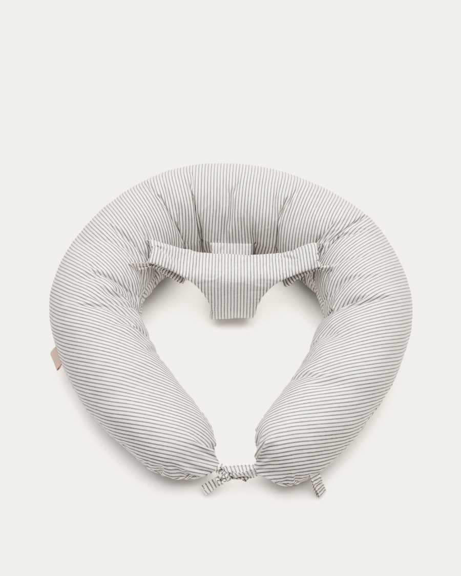 Yamile breastfeeding pillow, 100% organic cotton (GOTS) in beige with grey stripes