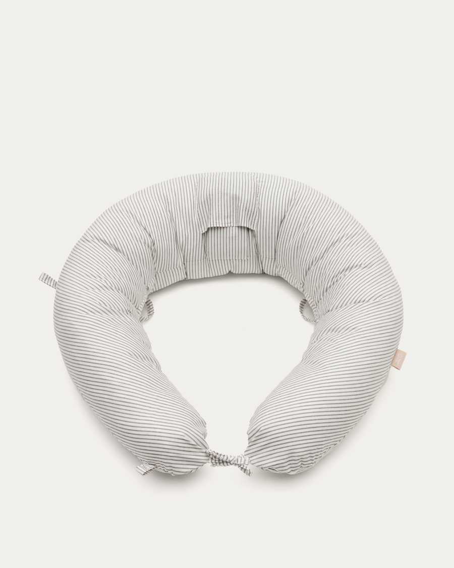 Yamile breastfeeding pillow, 100% organic cotton (GOTS) in beige with grey stripes