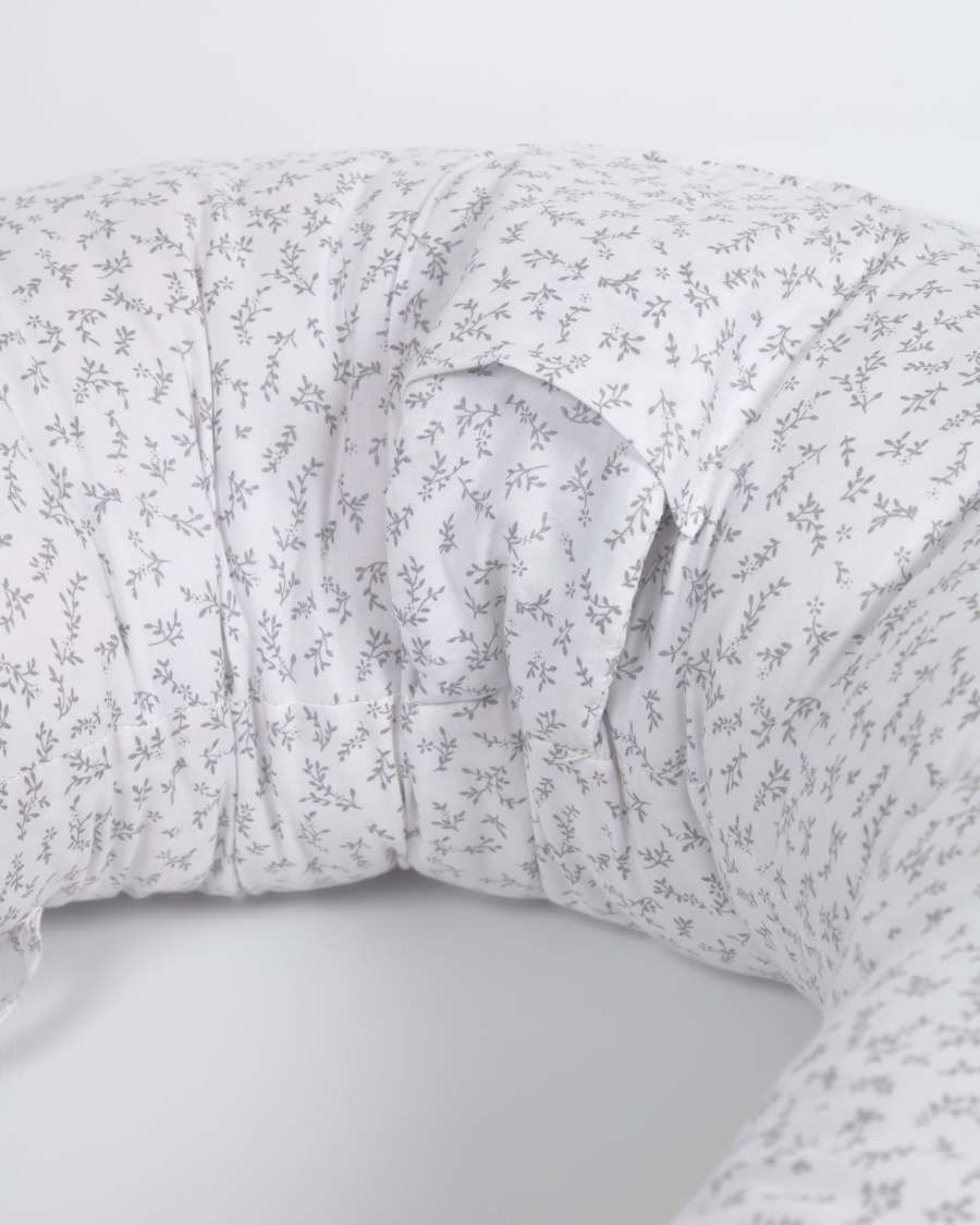 Yamile Stillkissen 100% Bio-Baumwolle (GOTS) weiß mit grauen Blättern