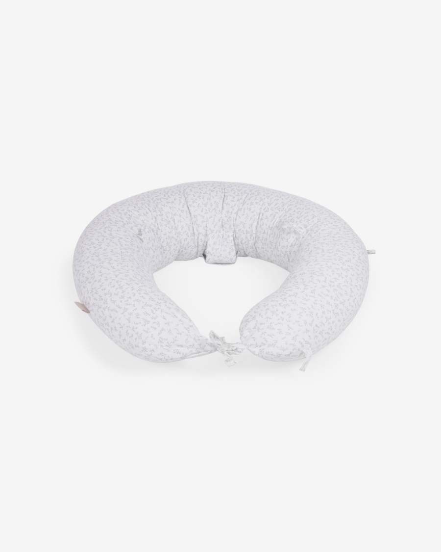 Yamile Stillkissen 100% Bio-Baumwolle (GOTS) weiß mit grauen Blättern