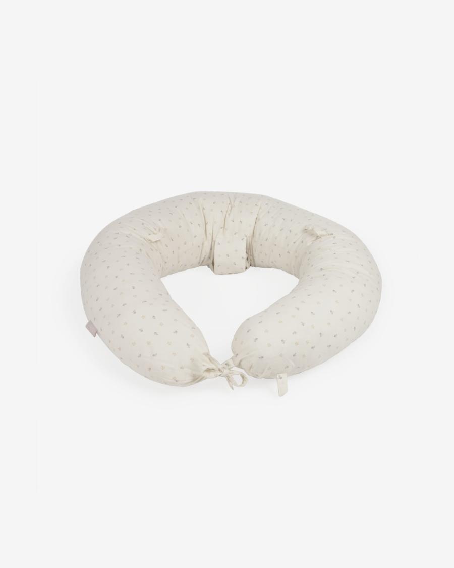 Yamile Stillkissen 100% Bio-Baumwolle (GOTS) beige mit mehrfarbigen Blättern