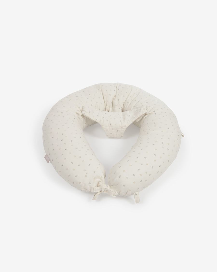 Yamile Stillkissen 100% Bio-Baumwolle (GOTS) beige mit mehrfarbigen Blättern