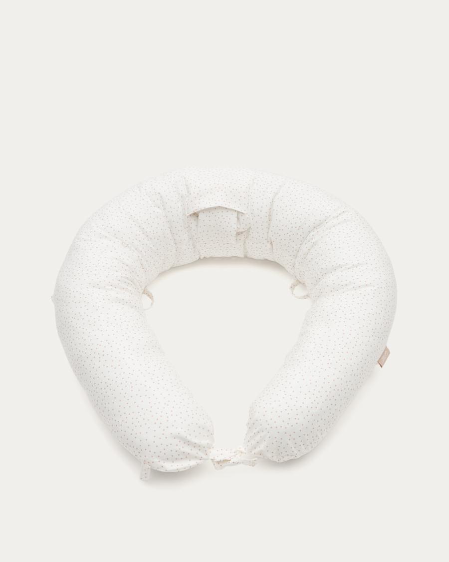 Yamile breastfeeding pillow, 100% organic cotton (GOTS) in beige with pink polka-dots