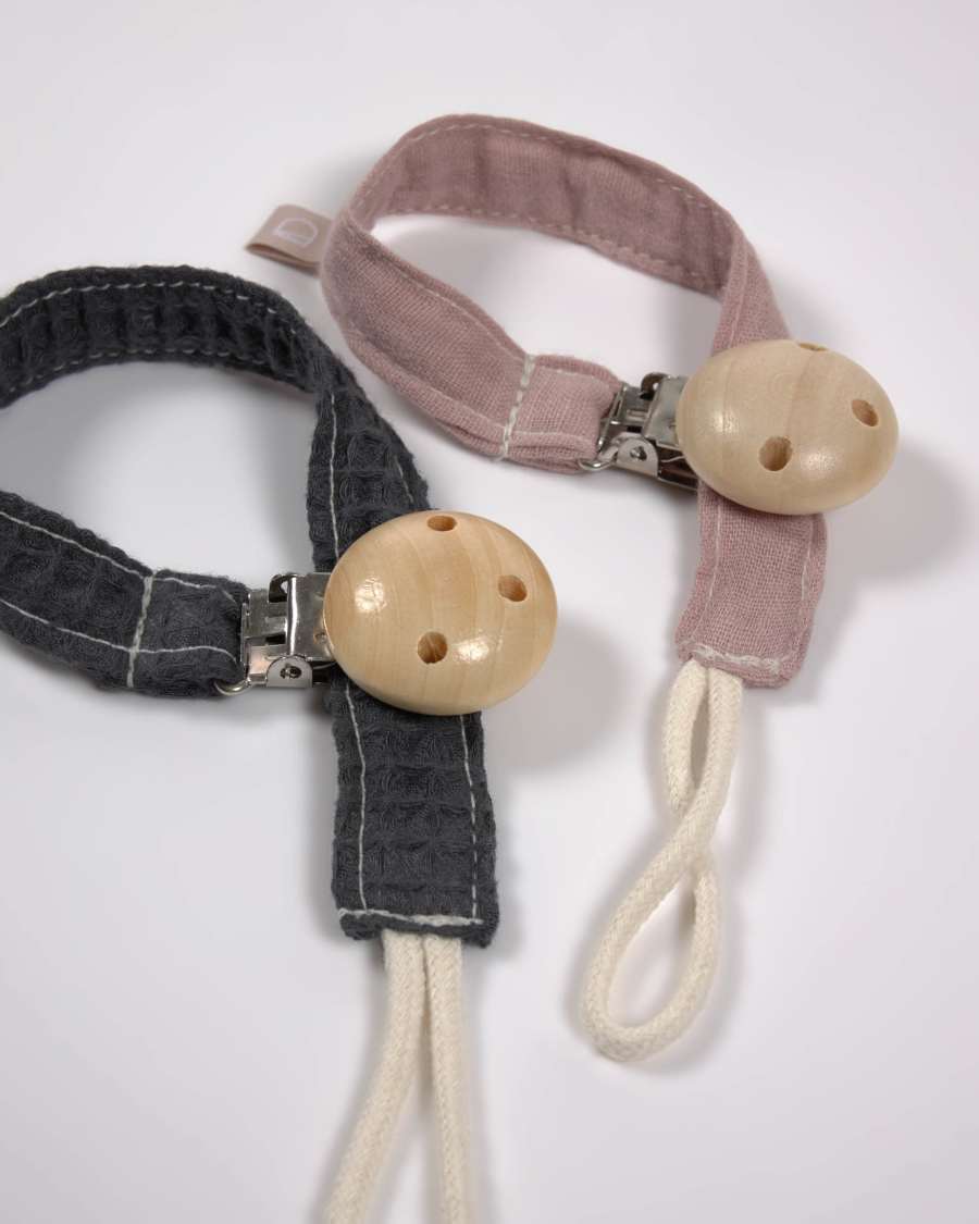 Lot Marinet de 2 attache-tétine 100% coton bio (GOTS) rose et bleu