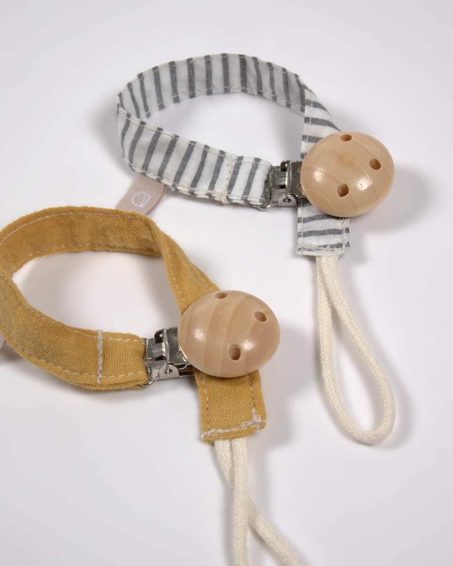 Set of two 100% organic cotton (GOTS) Manon dummy clips in beige and pink polka dots