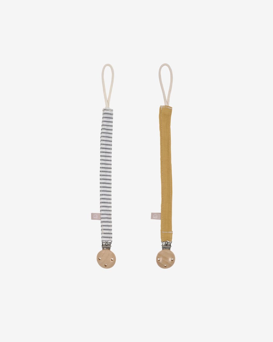 Set of two 100% organic cotton (GOTS) Manon dummy clips in beige and pink polka dots