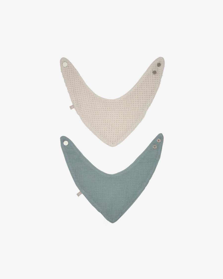 Set of two 100% organic cotton (GOTS) Lupe bandanas in beige and turquoise