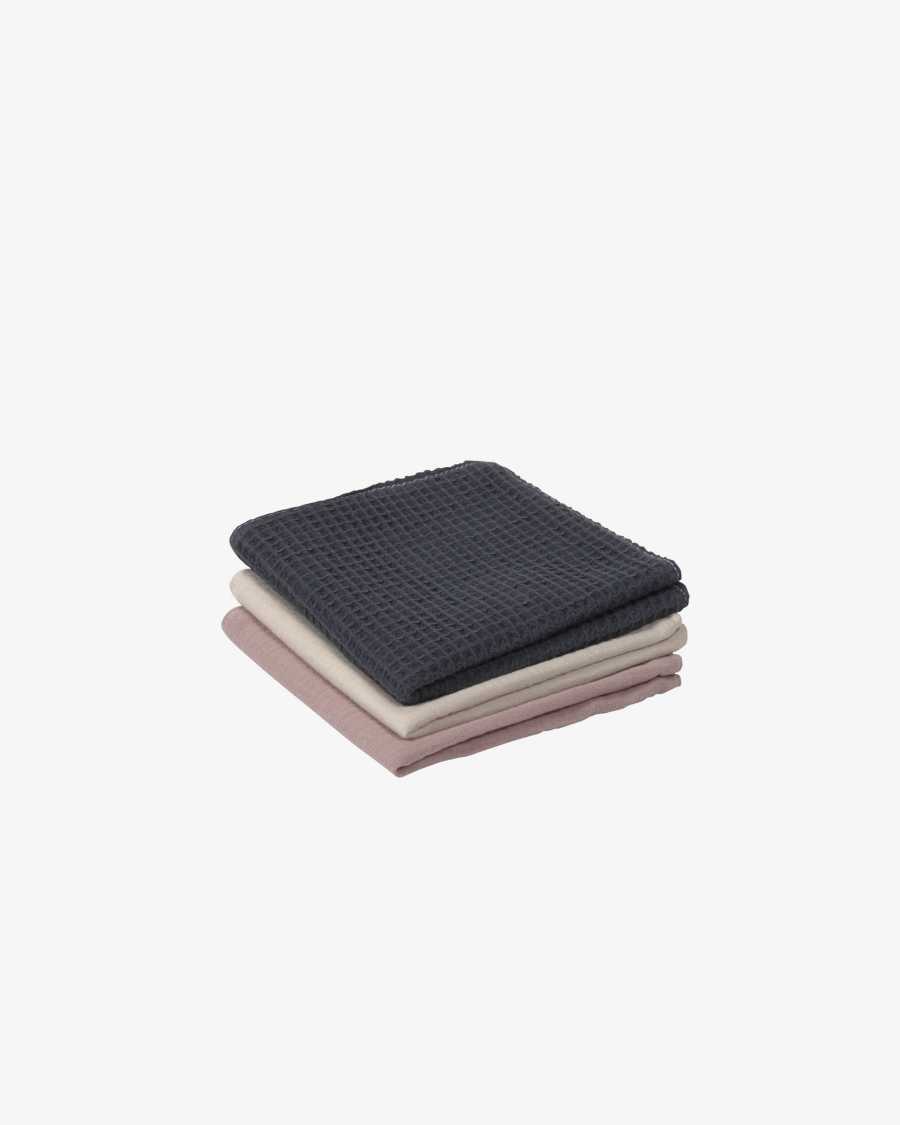 Set of 3 100% organic cotton (GOTS) Indi towels in pink, beige, and grey