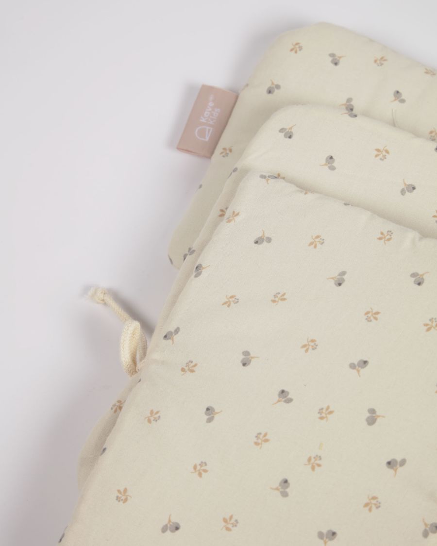Cuscino per seggiolone Yamile 100% cotone organico (GOTS) beige con foglie multicolori