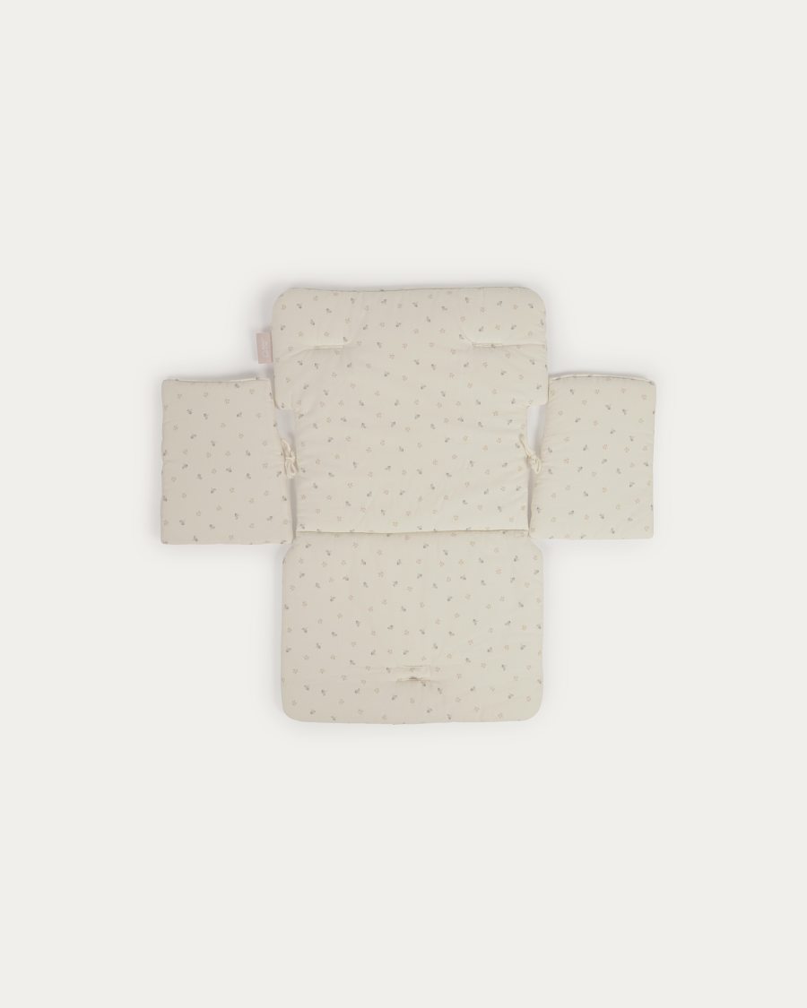 Cuscino per seggiolone Yamile 100% cotone organico (GOTS) beige con foglie multicolori