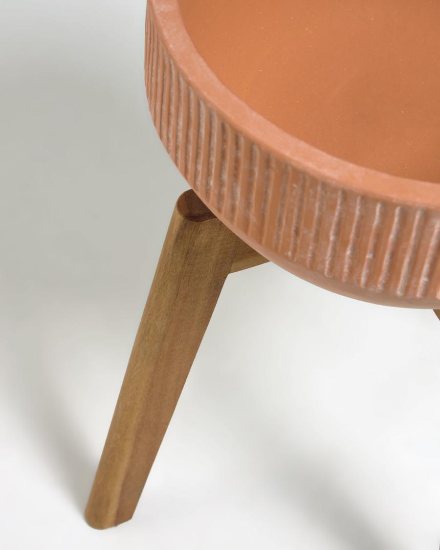 Cache-pot Subject en terre cuite et bois d'acacia Ø 27,5 cm