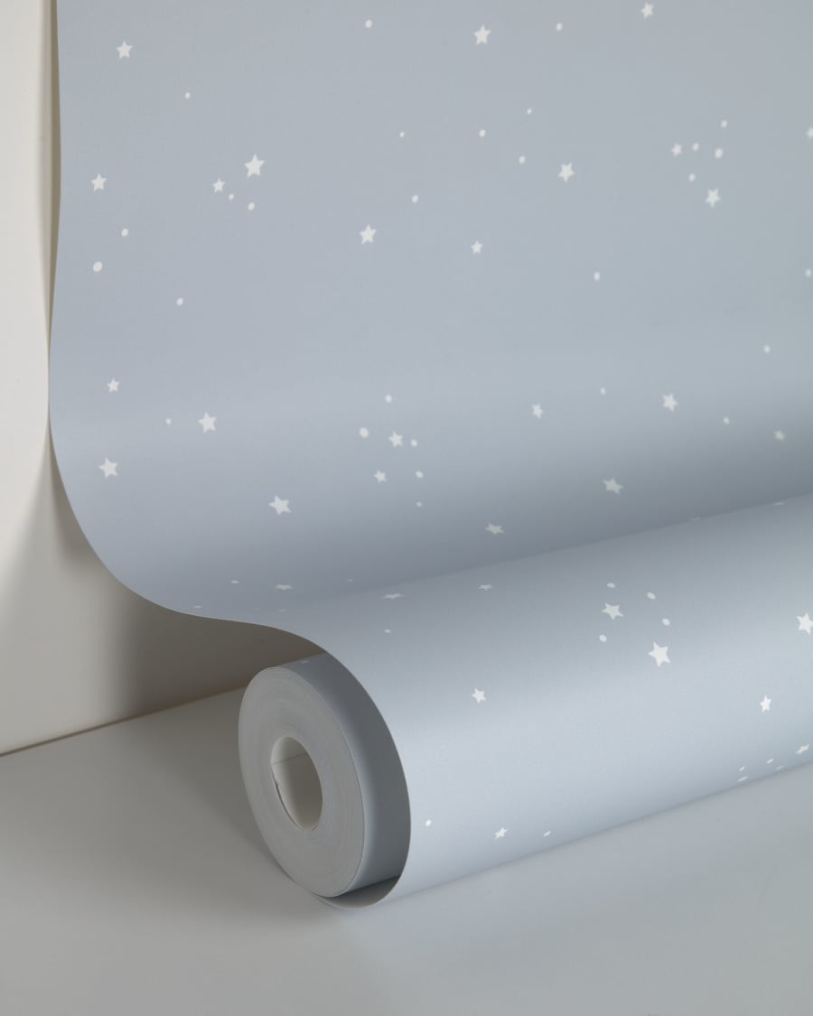 Ludmila behang in grijs met witte sterrenprint, 10 x 0,53 m, FSC MIX Credit