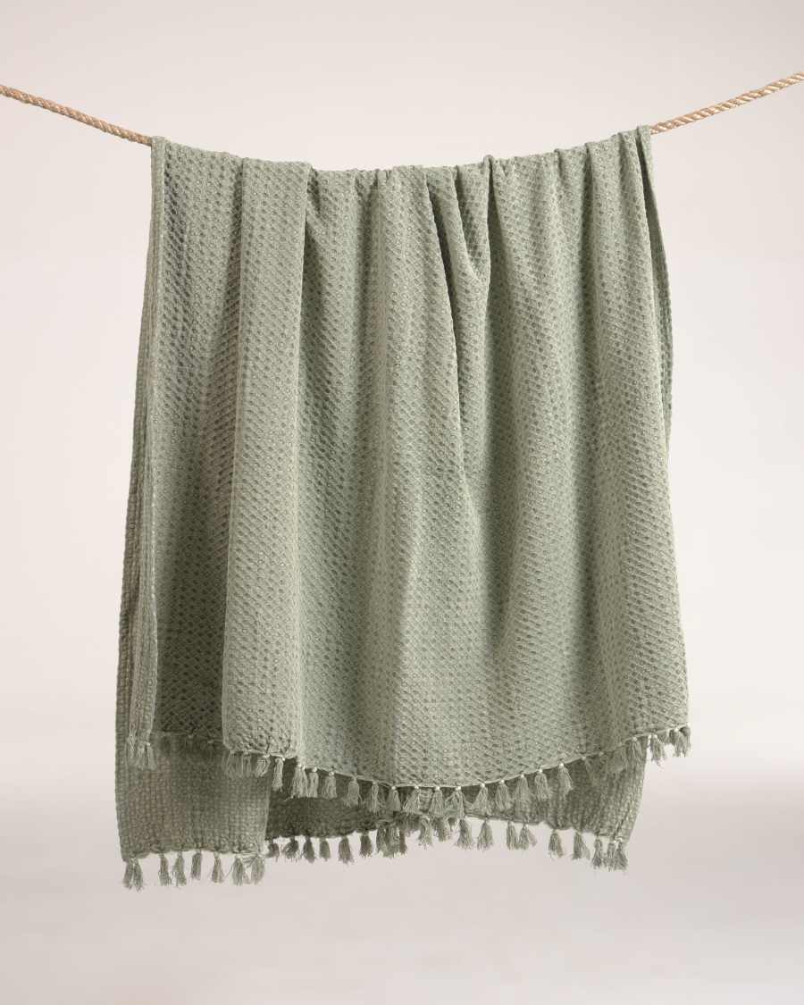 Shallow 100% cotton blanket in green 130 x 170 cm