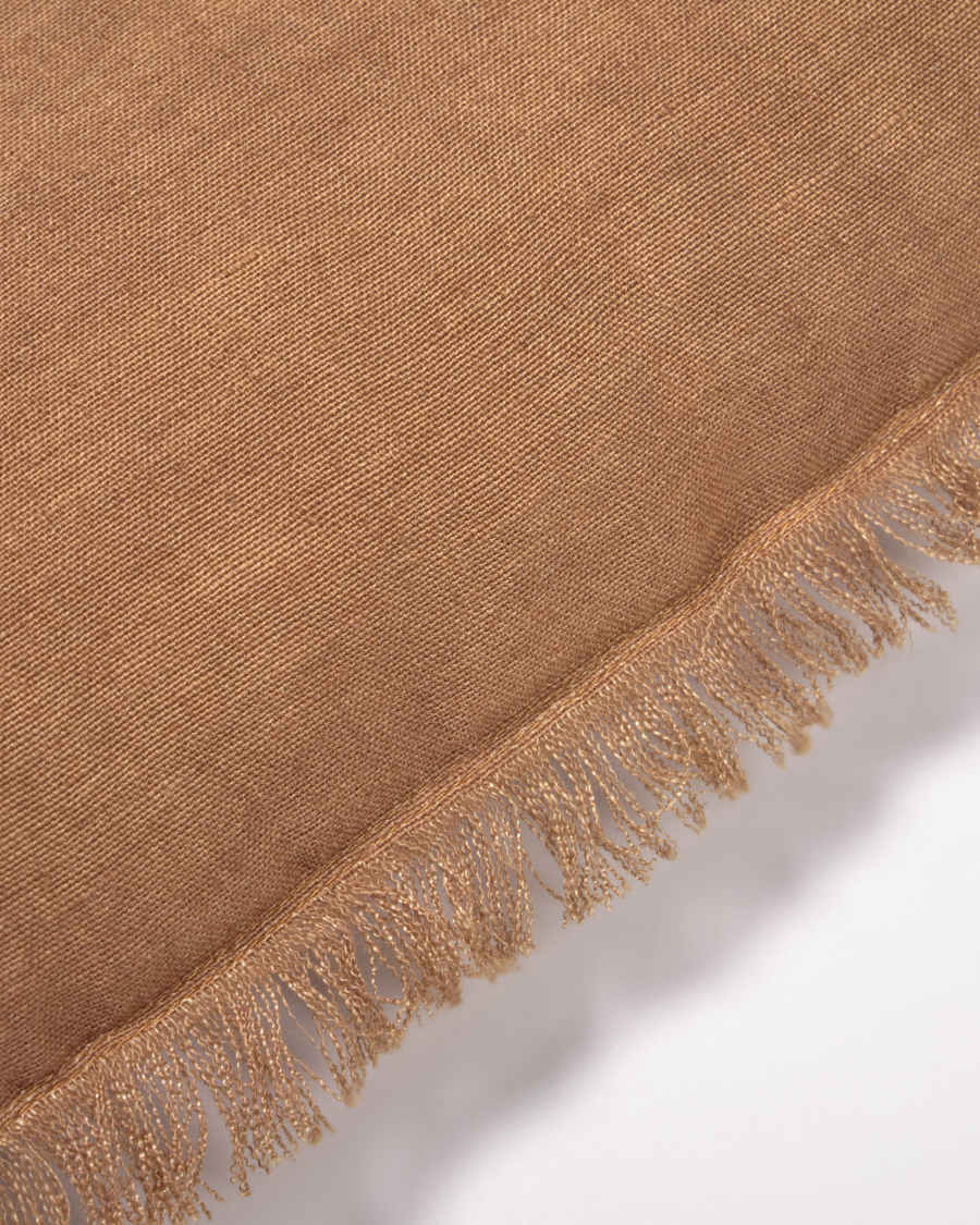 Almira brown cotton and linen cushion cover with fringe 45 x 45 cm