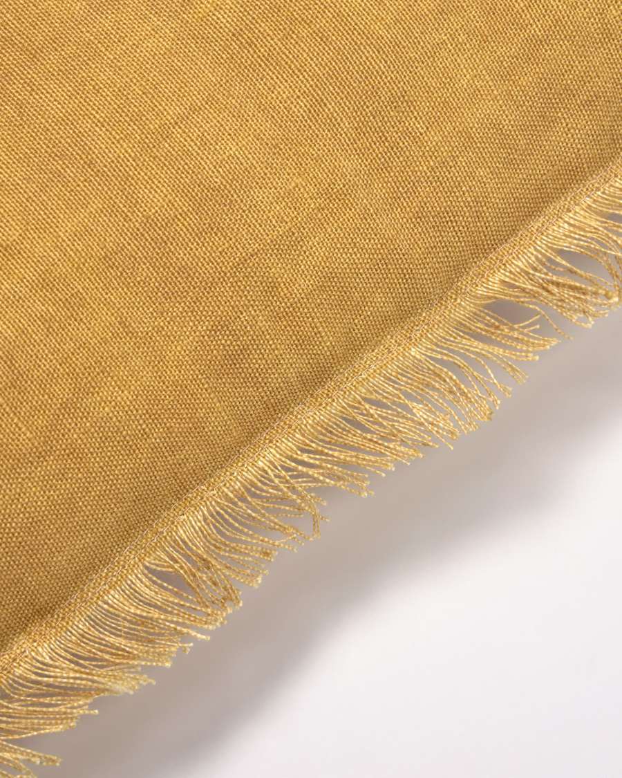 Almira mustard cotton and linen cushion cover with fringe 45 x 45 cm