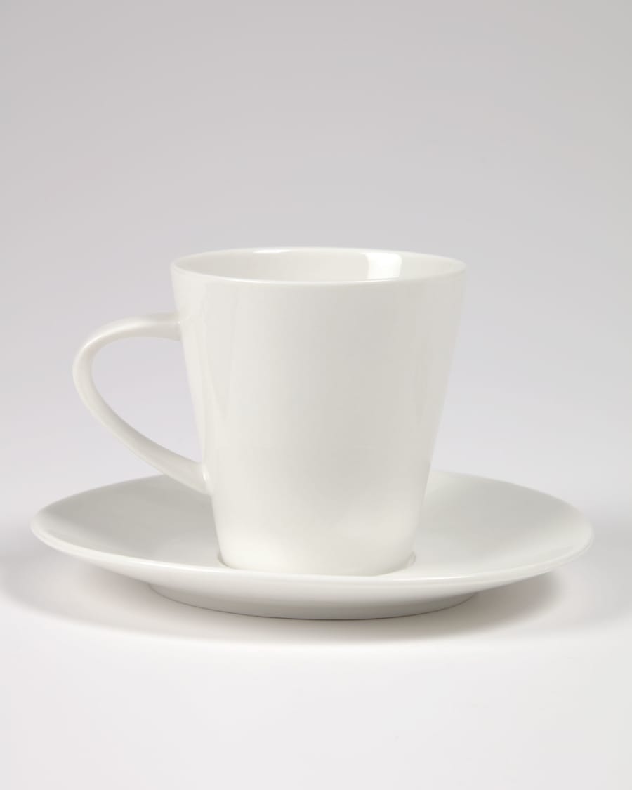 Pierina large porcelain coffee cup and saucer in white